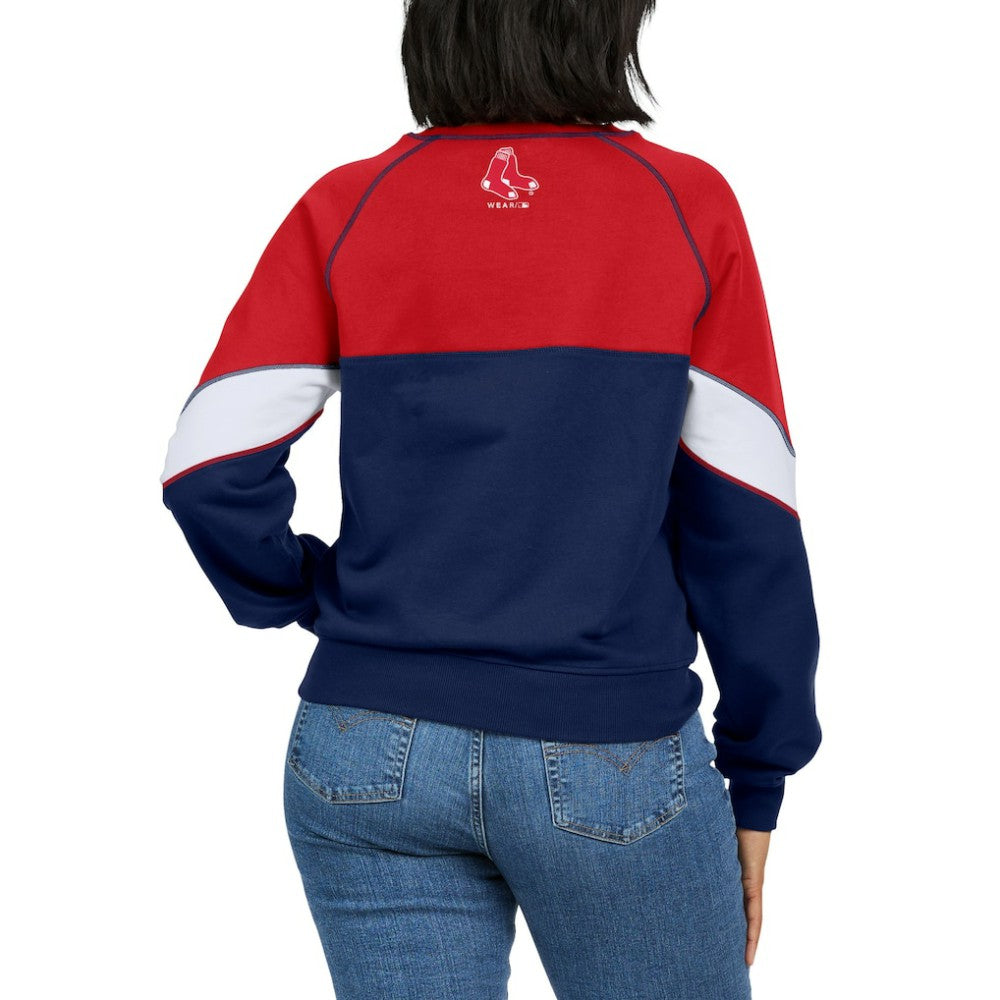 Boston Red Sox WEAR by Erin Andrews Women's Color Block Crew Neck Pullover Sweatshirt - Red/Navy Pullover