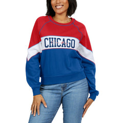 Chicago Cubs WEAR by Erin Andrews Women's Color Block Crew Neck Pullover Sweatshirt - Red/Royal Pullover