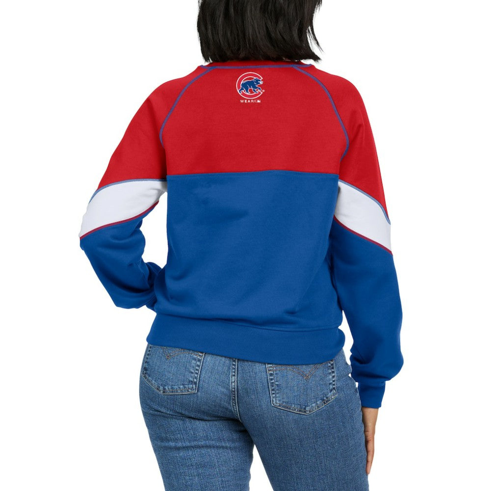 Chicago Cubs WEAR by Erin Andrews Women's Color Block Crew Neck Pullover Sweatshirt - Red/Royal Pullover
