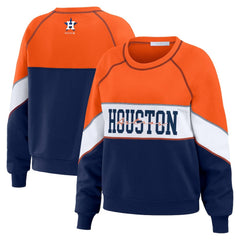 Houston Astros WEAR by Erin Andrews Women's Color Block Crew Neck Pullover Sweatshirt - Orange/Navy Pullover