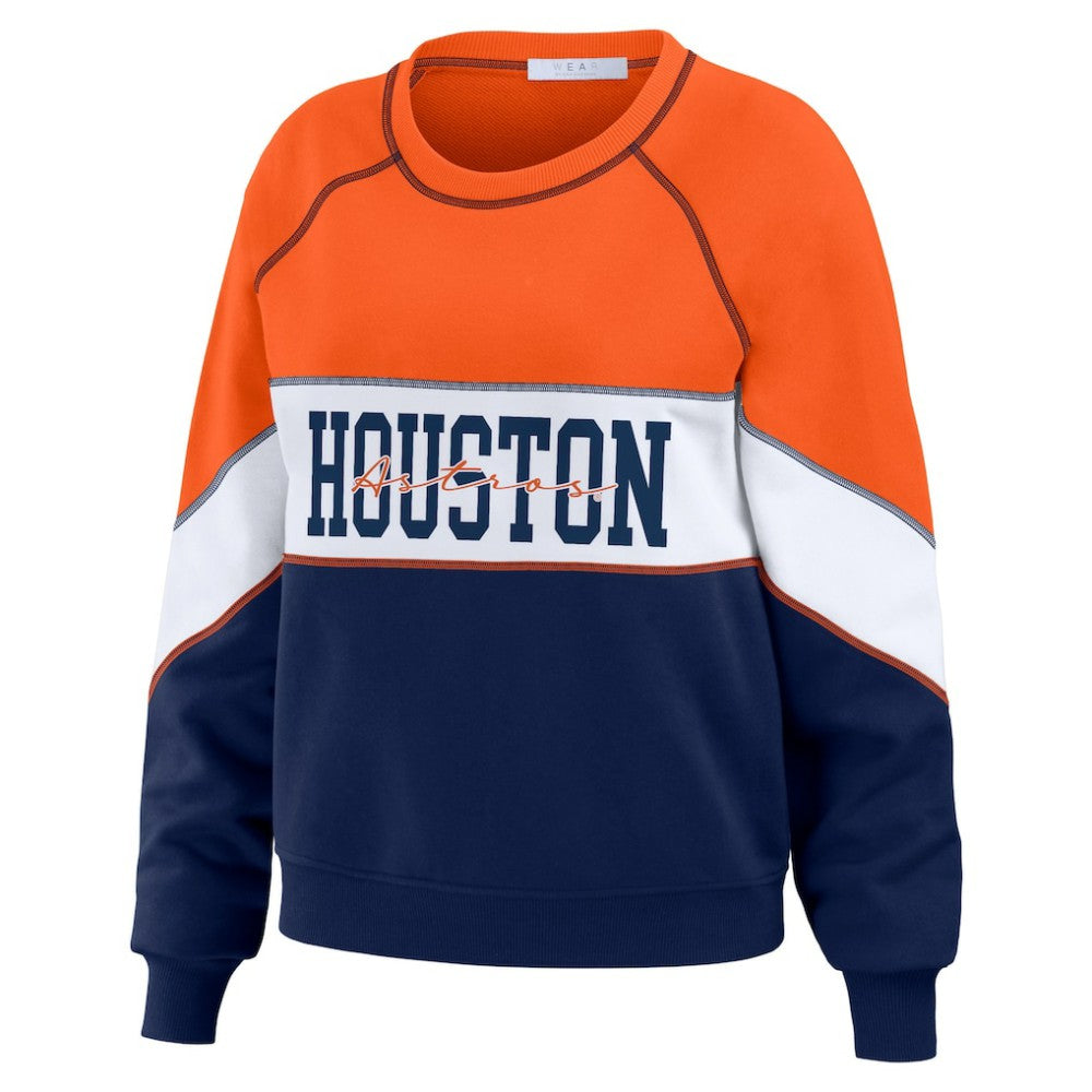 Houston Astros WEAR by Erin Andrews Women's Color Block Crew Neck Pullover Sweatshirt - Orange/Navy Pullover