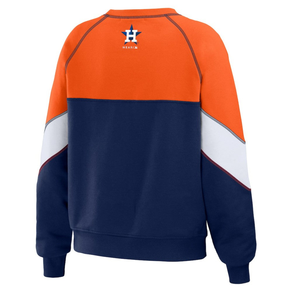 Houston Astros WEAR by Erin Andrews Women's Color Block Crew Neck Pullover Sweatshirt - Orange/Navy Pullover