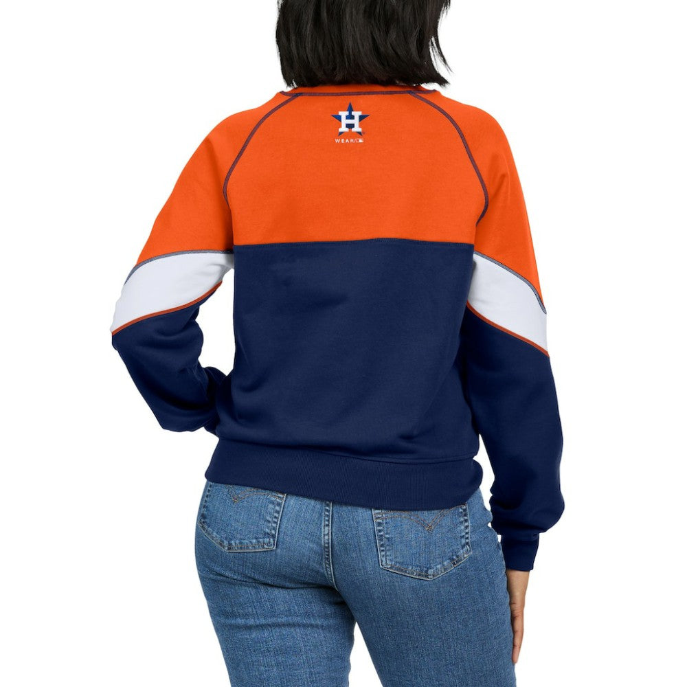 Houston Astros WEAR by Erin Andrews Women's Color Block Crew Neck Pullover Sweatshirt - Orange/Navy Pullover