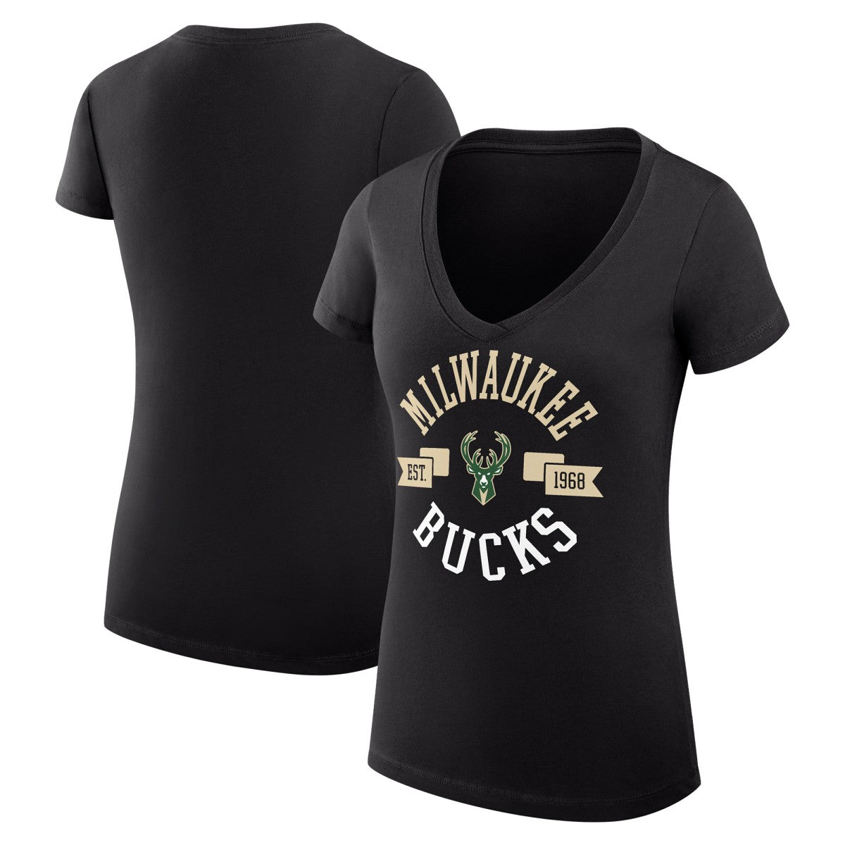 Milwaukee Bucks G-III 4Her by Carl Banks Women's Super-Slim Fit Lightweight Large City Logo V-Neck T-Shirt Black