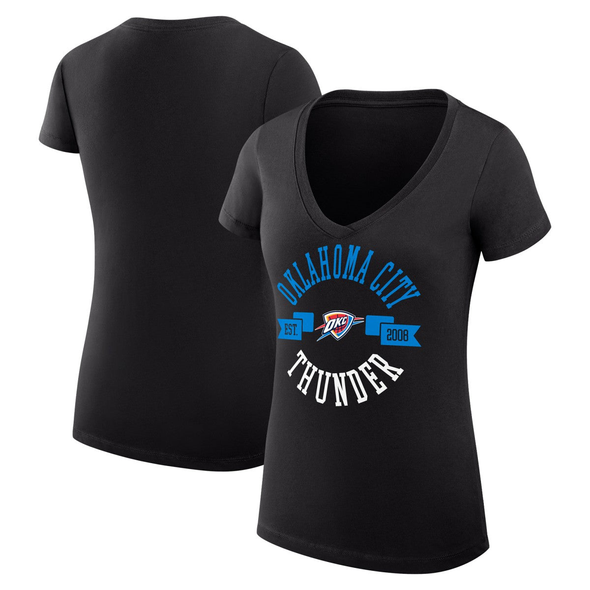 Oklahoma City Thunder G-III 4Her by Carl Banks Women's Super-Slim Fit Lightweight Large City Logo V-Neck T-Shirt Black