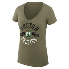 Boston Celtics G-III 4Her by Carl Banks Women's Super-Slim Fit Lightweight Large City Logo V-Neck T-Shirt Olive