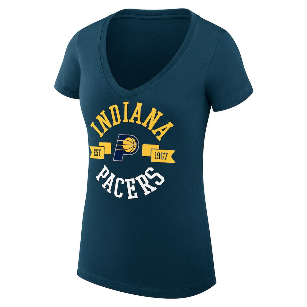 Indiana Pacers G-III 4Her by Carl Banks Women's Super-Slim Fit Lightweight Large City Logo V-Neck T-Shirt Navy