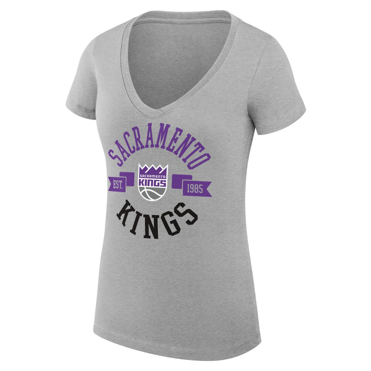 Sacramento Kings G-III 4Her by Carl Banks Women's Super-Slim Fit Lightweight Large City Logo V-Neck T-Shirt Heather Gray