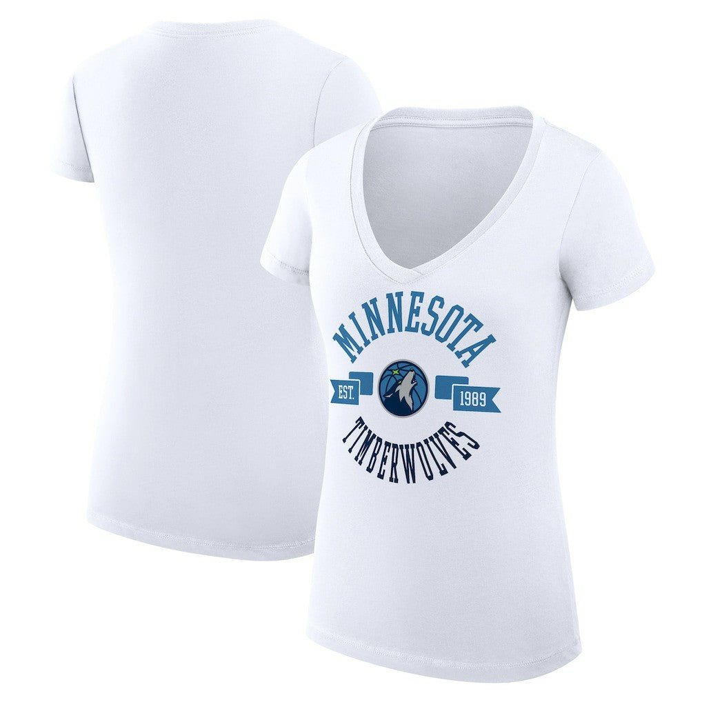 Minnesota Timberwolves G-III 4Her by Carl Banks Women's Super-Slim Fit Lightweight Large City Logo V-Neck T-Shirt White