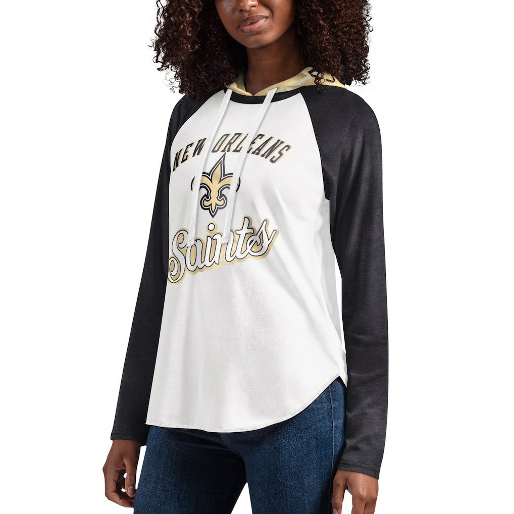 New Orleans Saints G-III 4Her by Carl Banks Women's MVP Raglan Hooded Long Sleeve T-Shirt White