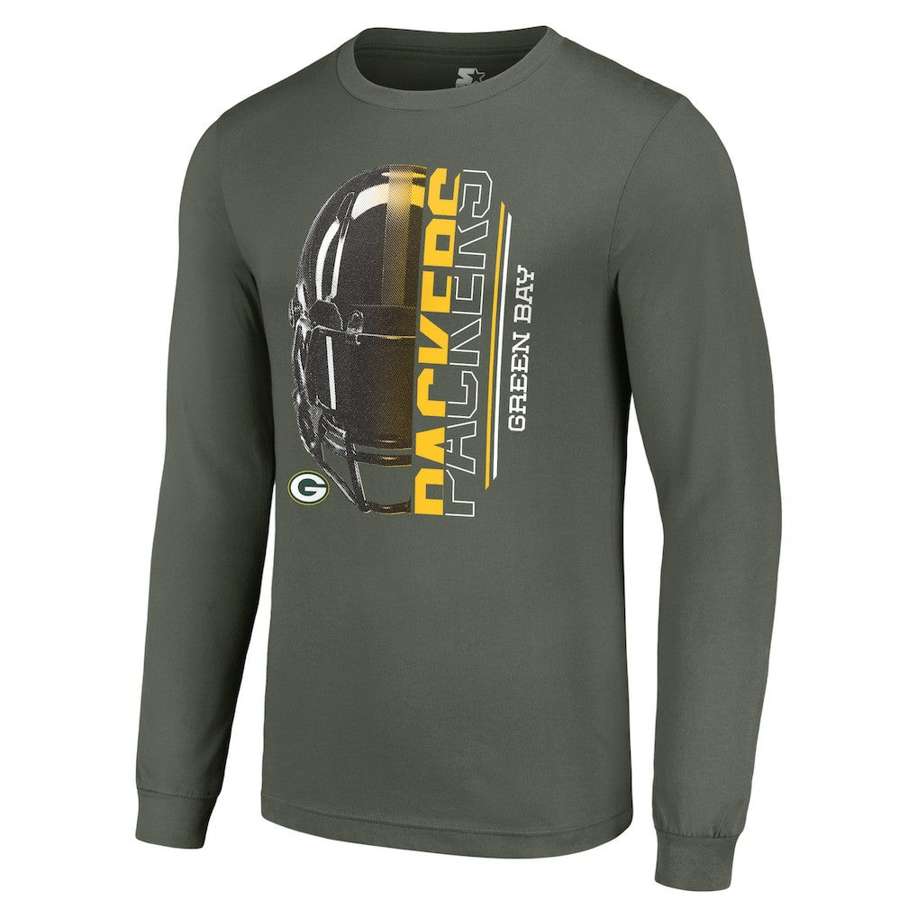 Green Bay Packers Starter Half Helmet Logo Long Sleeve T-Shirt Green