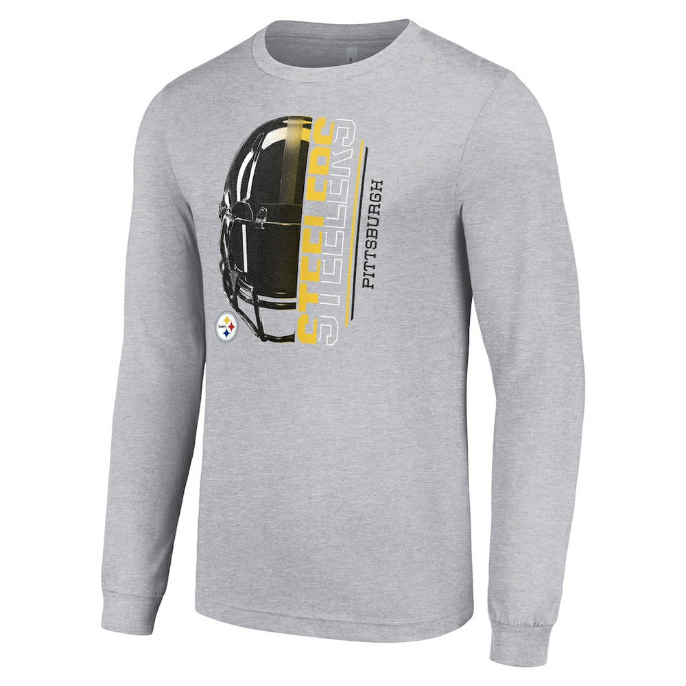 Pittsburgh Steelers Starter Half Helmet Logo Long Sleeve Heathered T-Shirt Heather Gray