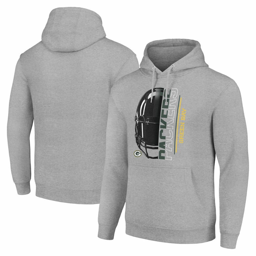 Green Bay Packers Starter Unisex Half Helmet Logo Pullover Hoodie Heather Gray