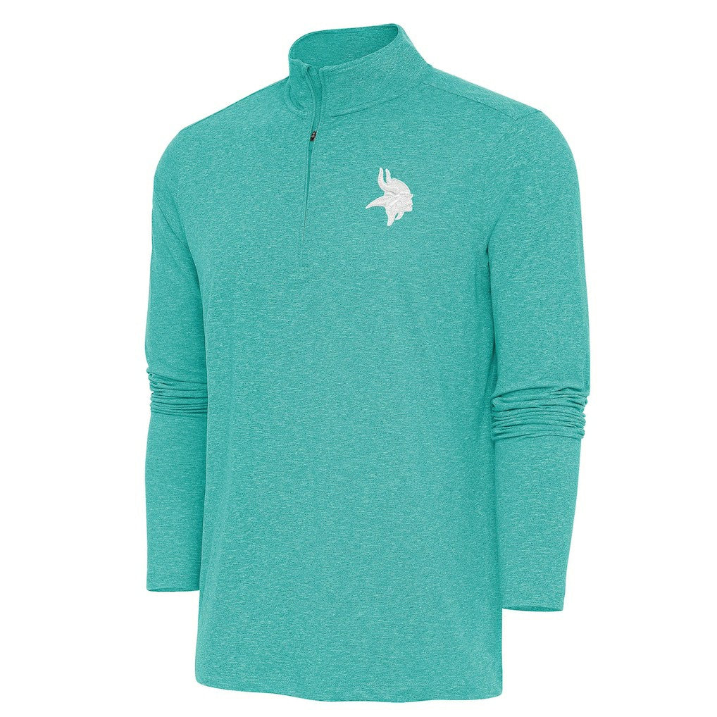 Minnesota Vikings Antigua Hunk Quarter-Zip Pullover Top Heather Aqua