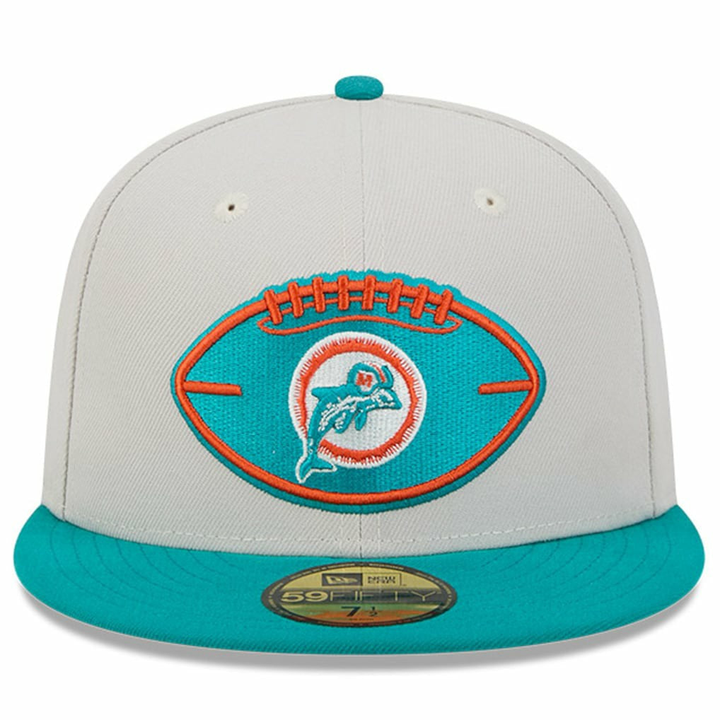Miami Dolphins New Era 2024 Sideline Historic 59FIFTY Fitted Hat Stone/Aqua