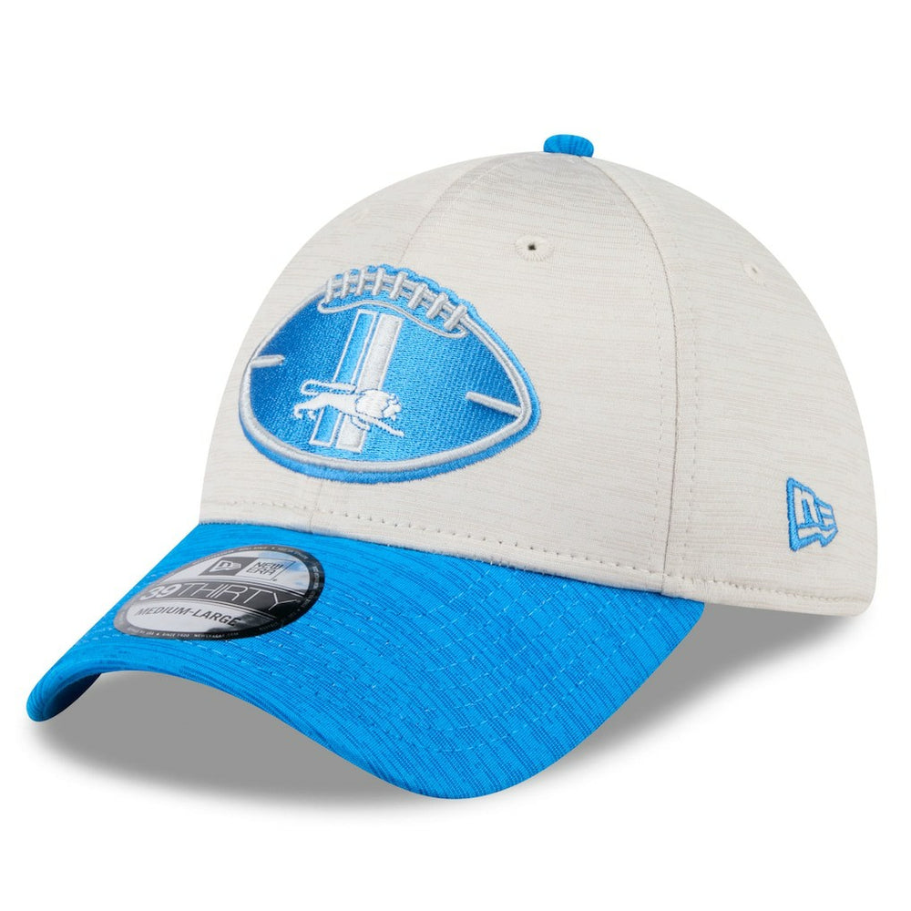 Detroit Lions New Era 2024 Sideline Historic 39THIRTY Flex Hat Stone/Blue