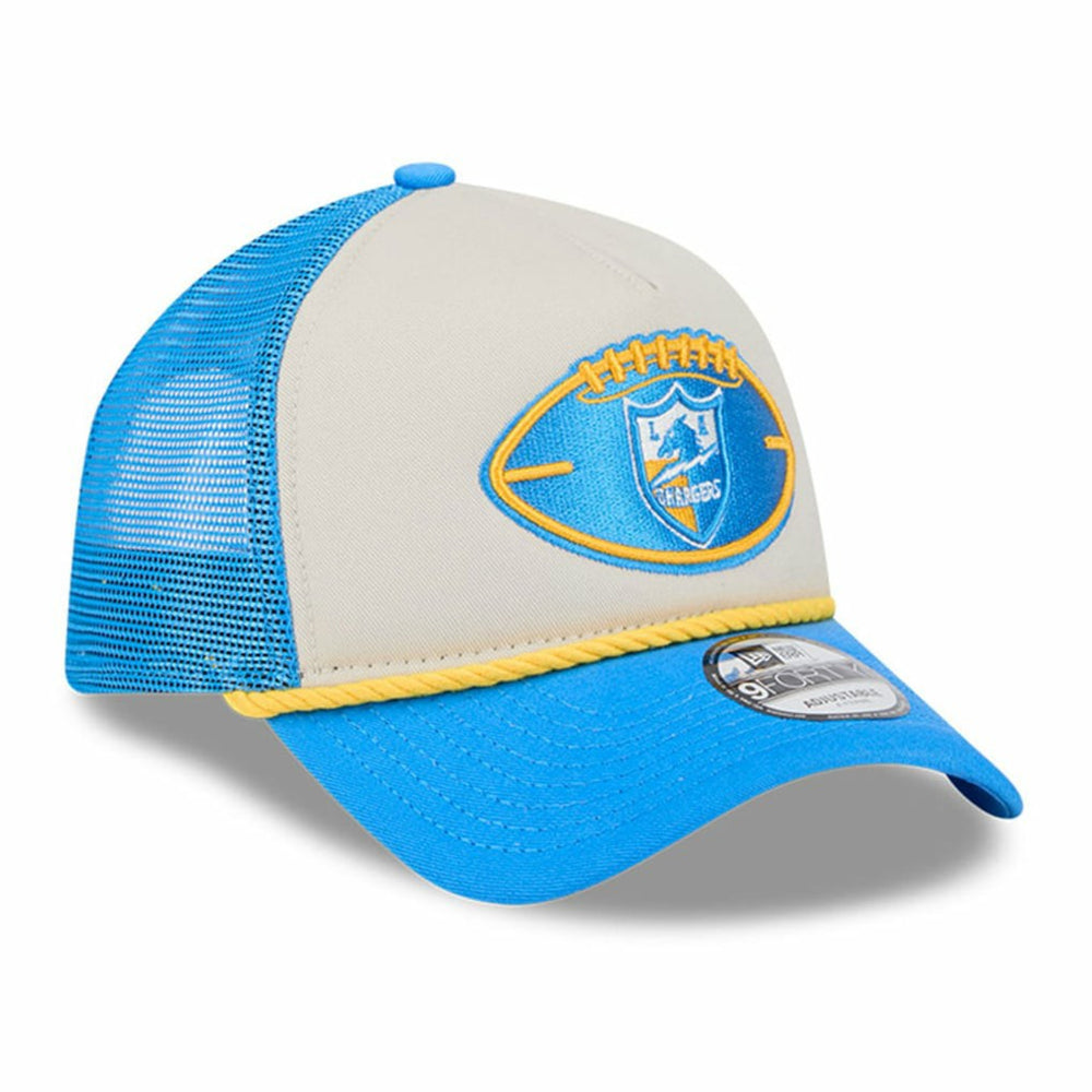 Los Angeles Chargers New Era 2024 Sideline Historic 9FORTY A-Frame Trucker Adjustable Hat Stone/Powder Blue