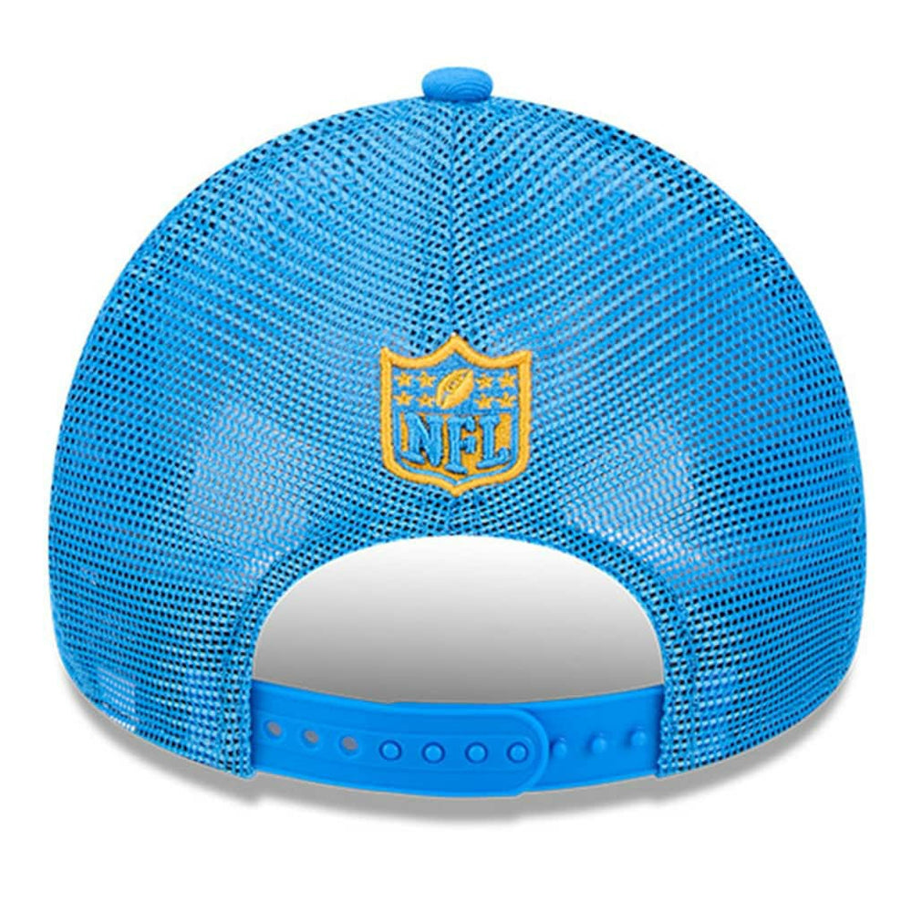 Los Angeles Chargers New Era 2024 Sideline Historic 9FORTY A-Frame Trucker Adjustable Hat Stone/Powder Blue