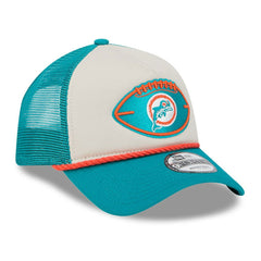Miami Dolphins New Era 2024 Sideline Historic 9FORTY A-Frame Trucker Adjustable Hat Stone/Aqua