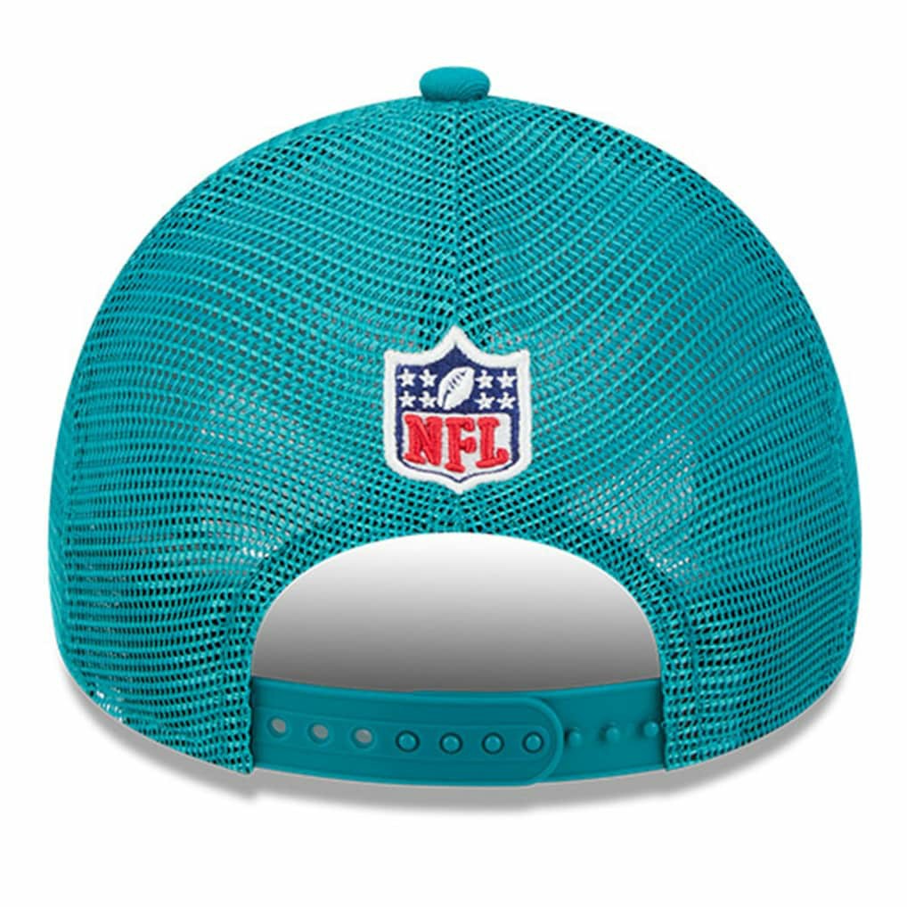 Miami Dolphins New Era 2024 Sideline Historic 9FORTY A-Frame Trucker Adjustable Hat Stone/Aqua