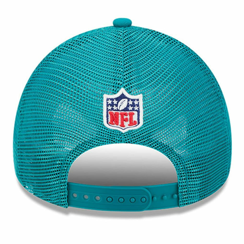 Miami Dolphins New Era 2024 Sideline Historic 9FORTY A-Frame Trucker Adjustable Hat Stone/Aqua