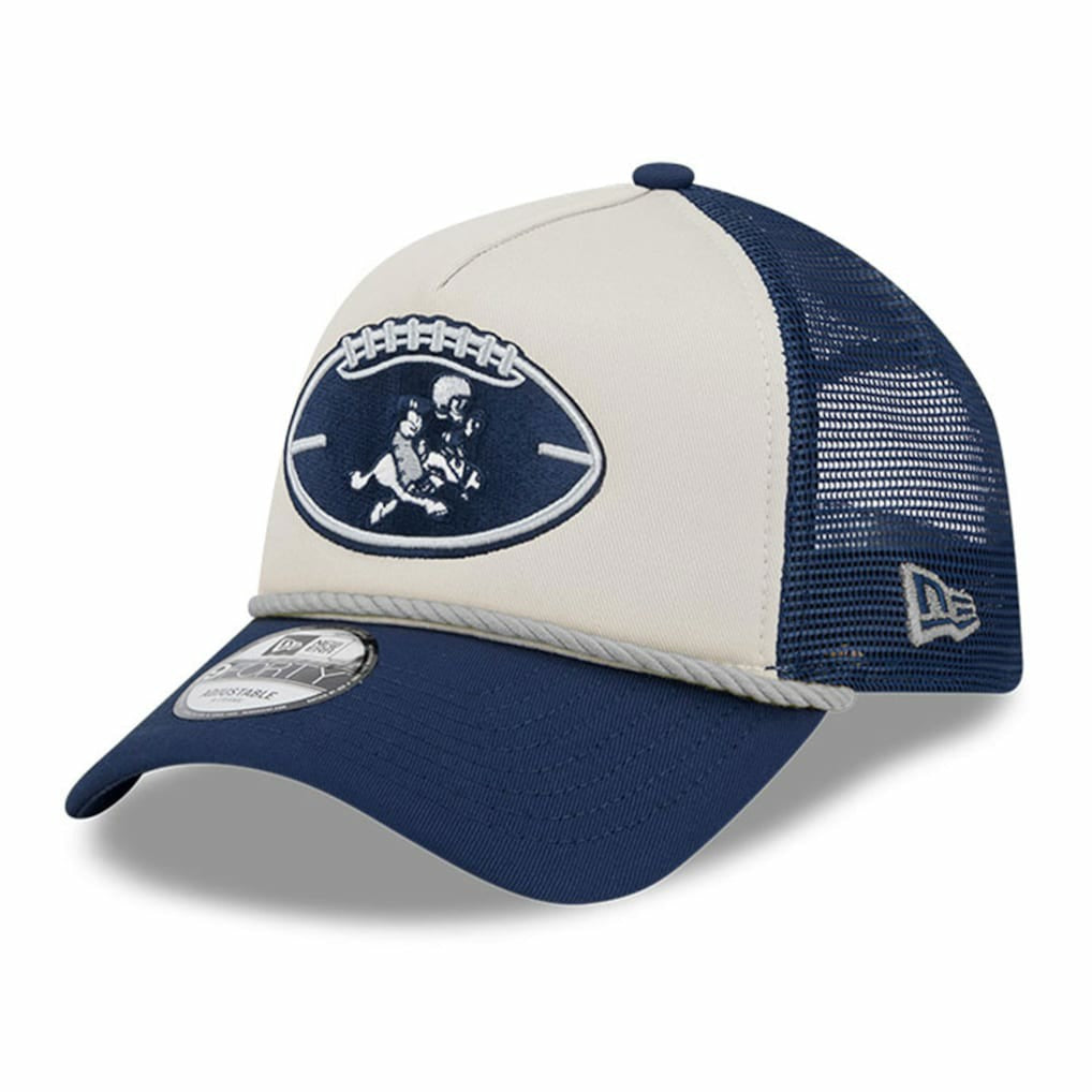 Dallas Cowboys New Era 2024 Sideline Historic 9FORTY A-Frame Trucker Adjustable Hat Stone/Navy