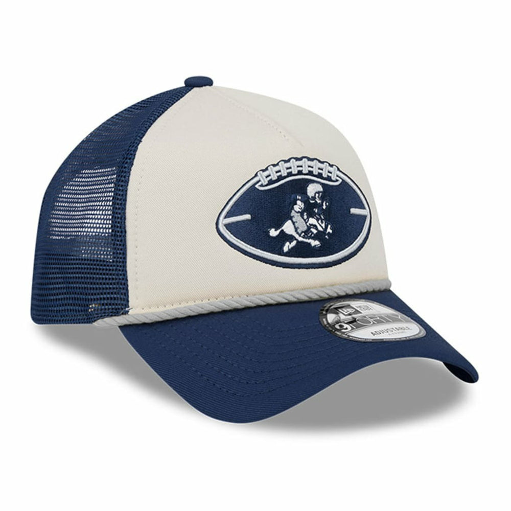 Dallas Cowboys New Era 2024 Sideline Historic 9FORTY A-Frame Trucker Adjustable Hat Stone/Navy