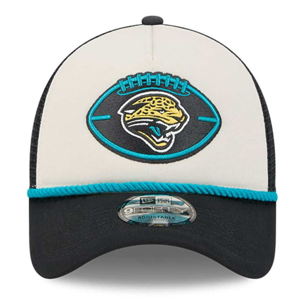 Jacksonville Jaguars New Era 2024 Sideline Historic 9FORTY A-Frame Trucker Adjustable Hat Stone/Black
