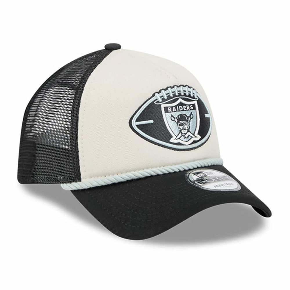 Las Vegas Raiders New Era 2024 Sideline Historic 9FORTY A-Frame Trucker Adjustable Hat Stone/Black