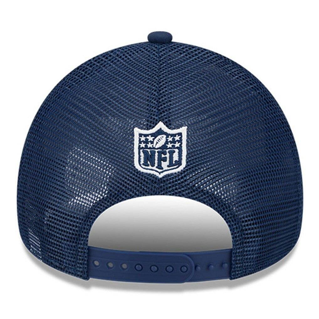 Dallas Cowboys New Era Youth 2024 Sideline Historic 9FORTY A-Frame Trucker Adjustable Hat Stone/Navy