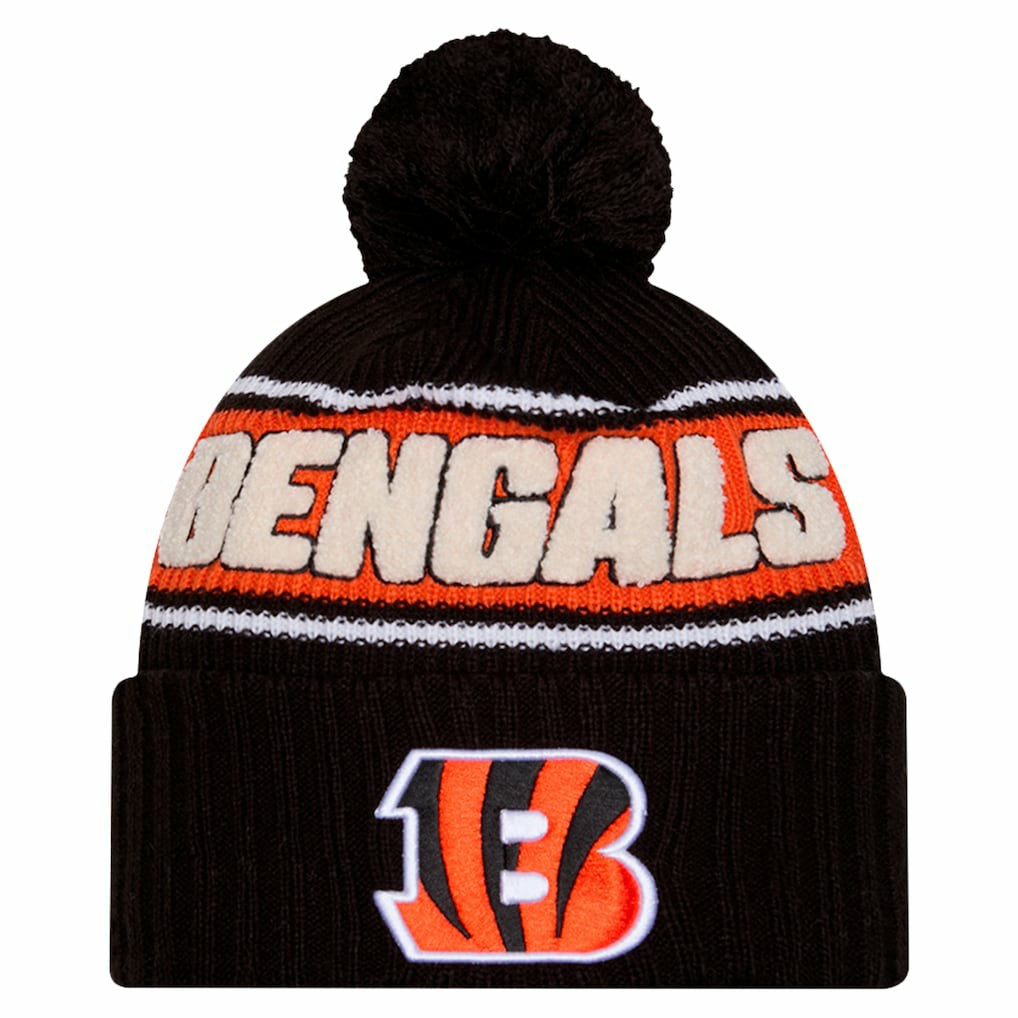 Cincinnati Bengals New Era 2024 Sideline Cuffed Knit Hat with Pom Black