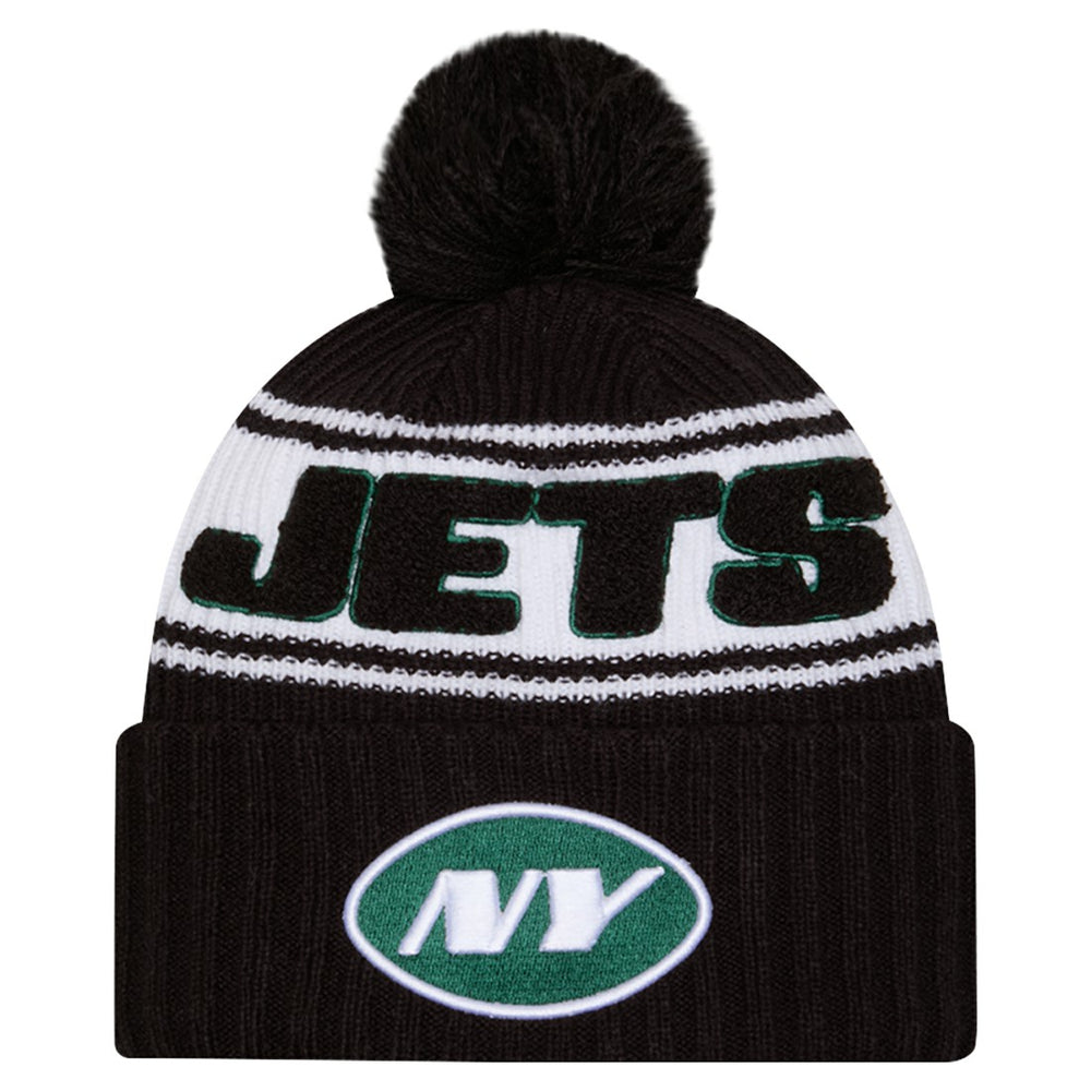 New York Jets New Era 2024 Sideline Cuffed Knit Hat with Pom Black