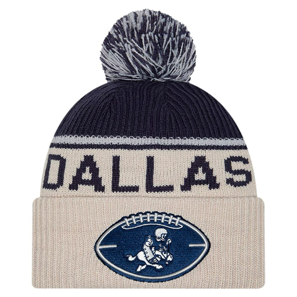 Dallas Cowboys New Era NFL Sideline Historic Cuffed Knit Hat with Pom
 Stone