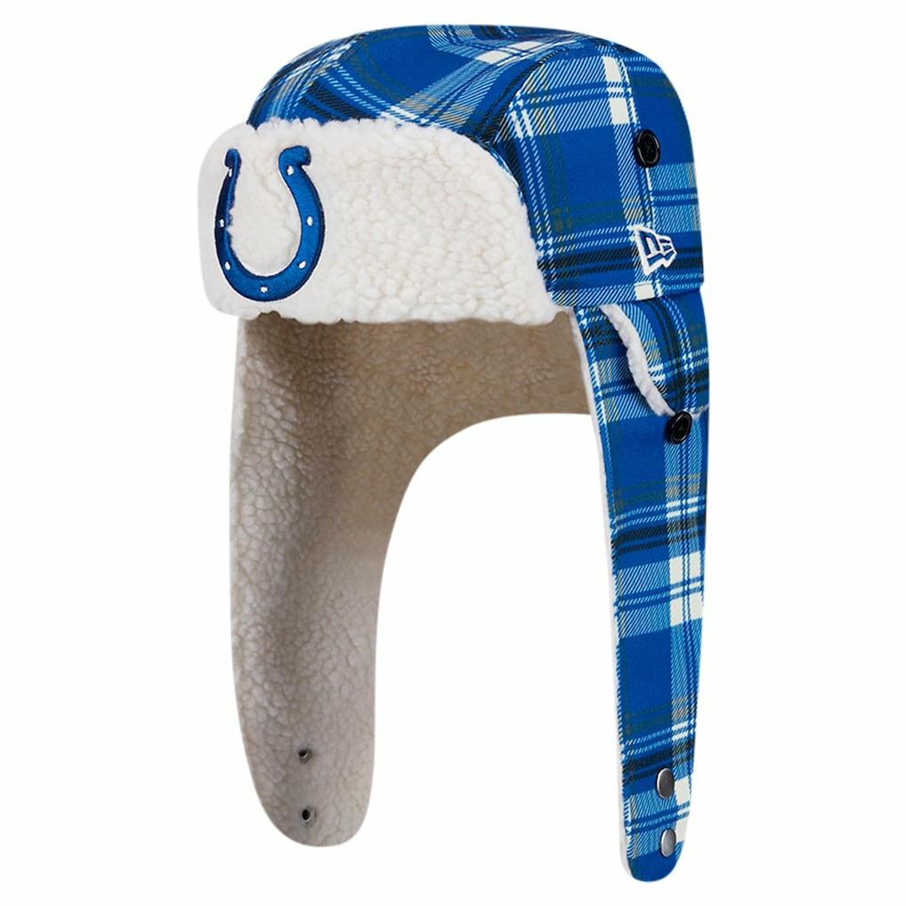 Indianapolis Colts New Era Sideline Plaid Sherpa Trapper Hat Royal