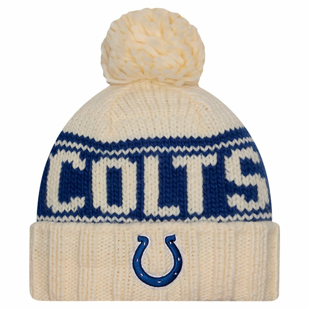 Indianapolis Colts New Era Women's 2024 Sideline Cuffed Knit Hat with Pom Cream