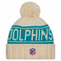 Miami Dolphins New Era Women's 2024 Sideline Cuffed Knit Hat with Pom Cream