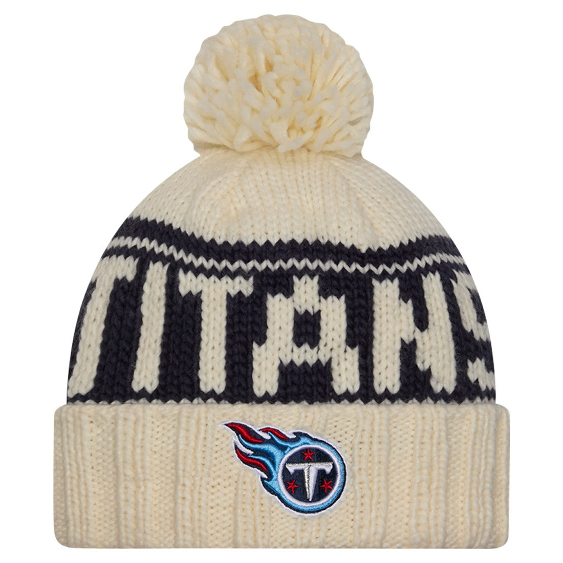 Tennessee Titans New Era Women's 2024 Sideline Cuffed Knit Hat with Pom Cream