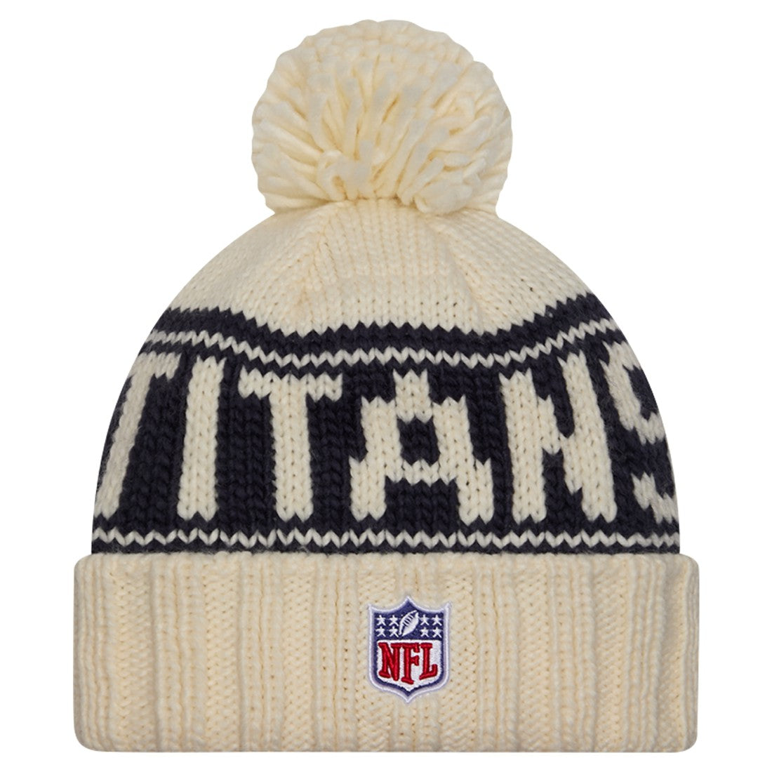 Tennessee Titans New Era Women's 2024 Sideline Cuffed Knit Hat with Pom Cream