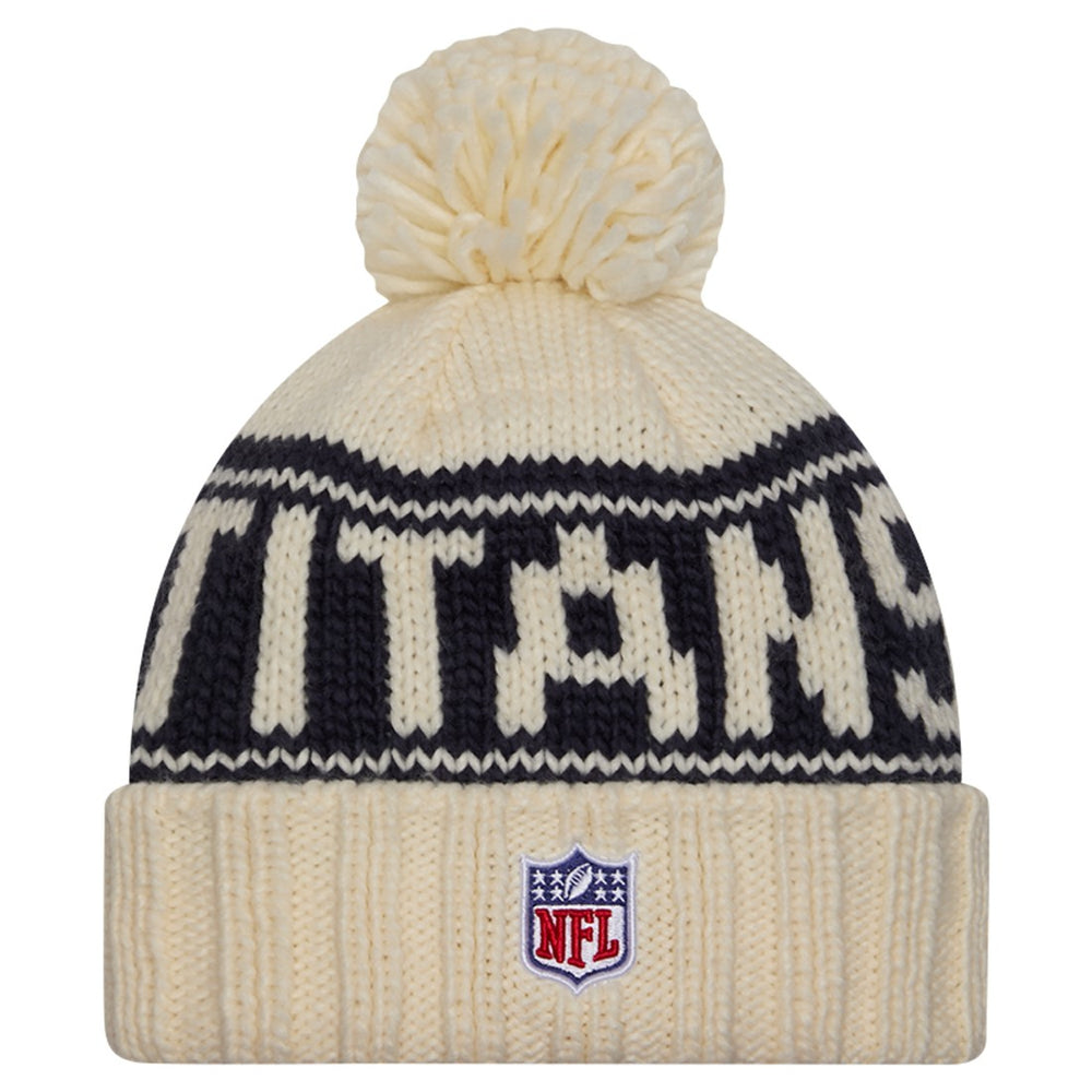Tennessee Titans New Era Women's 2024 Sideline Cuffed Knit Hat with Pom Cream