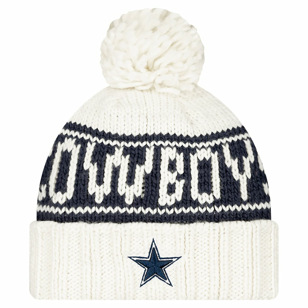 Dallas Cowboys New Era Women's 2024 Sideline Cuffed Knit Hat with Pom White