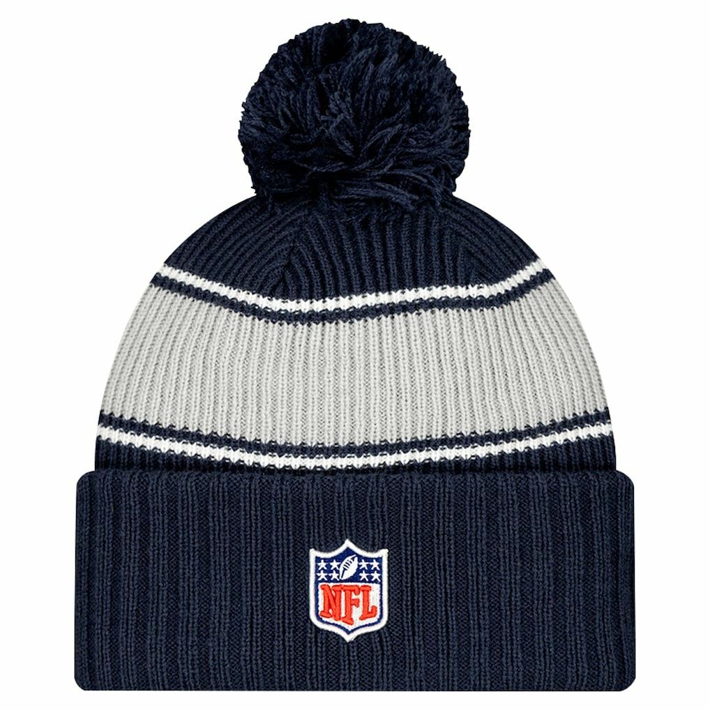 Dallas Cowboys New Era Youth 2024/25 Sideline Cuffed Knit Hat with Pom Navy