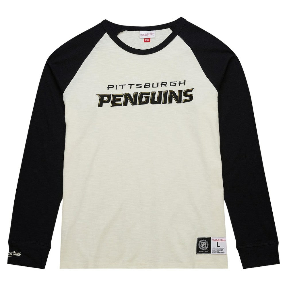 NHL Pittsburgh Penguins Mitchell & Ness Legendary Slub Vintage Raglan Long Sleeve T-Shirt - Cream