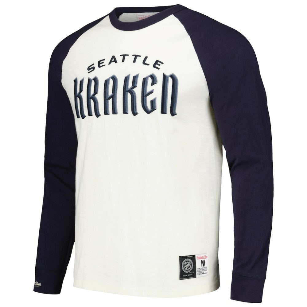 NHL Seattle Kraken Mitchell & Ness Legendary Slub Vintage Raglan Long Sleeve T-Shirt - Cream