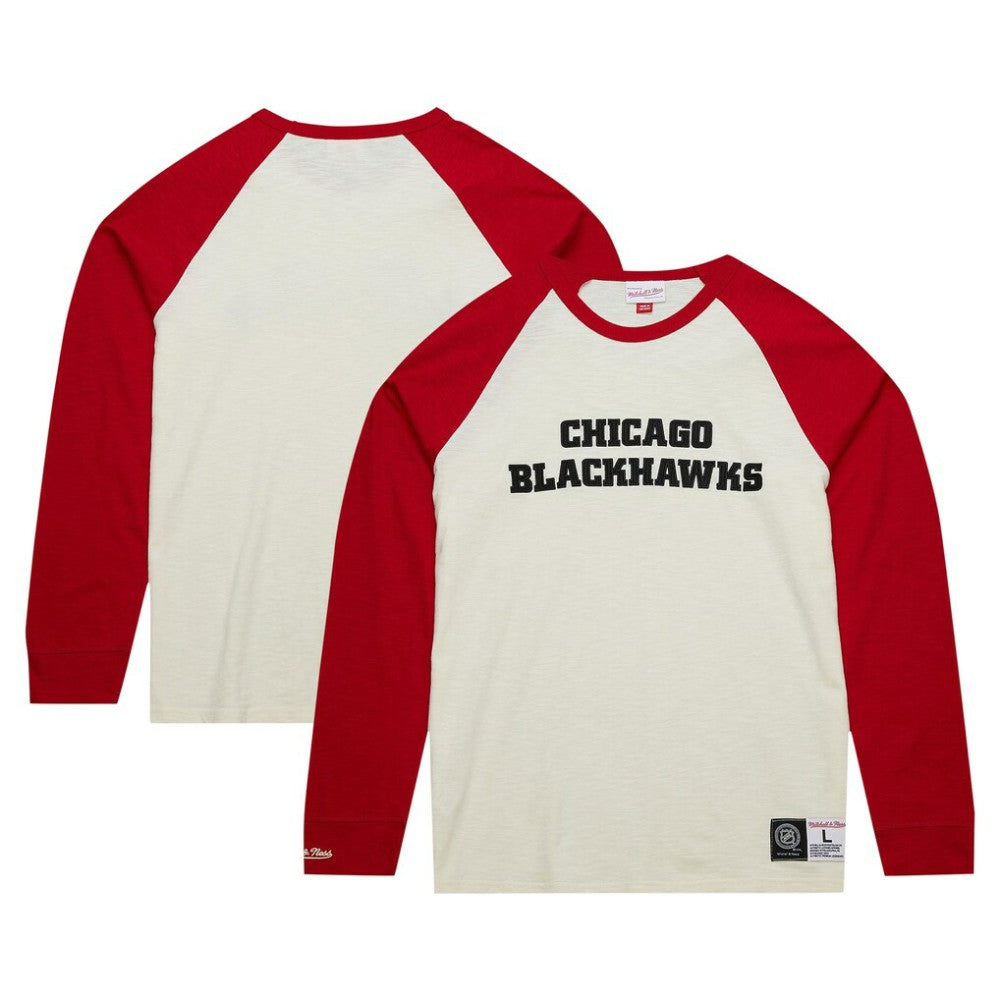 NHL Chicago Blackhawks Mitchell & Ness Legendary Slub Vintage Raglan Long Sleeve T-Shirt - Cream