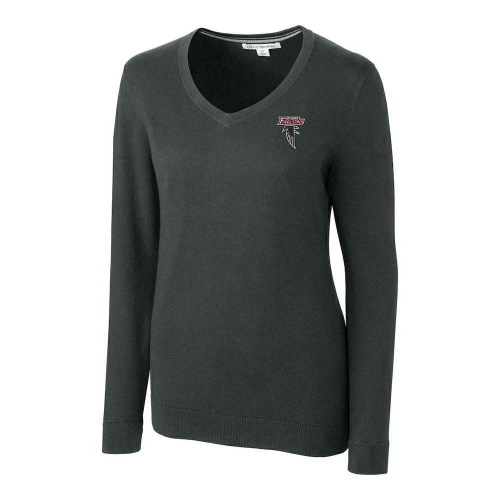 Atlanta Falcons Cutter & Buck Women's Throwback Logo Lakemont Tri-Blend V-Neck Pullover Sweater Heather Charcoal