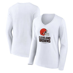 Cleveland Browns Women's Team Lockup Long Sleeve V-Neck T-Shirt White