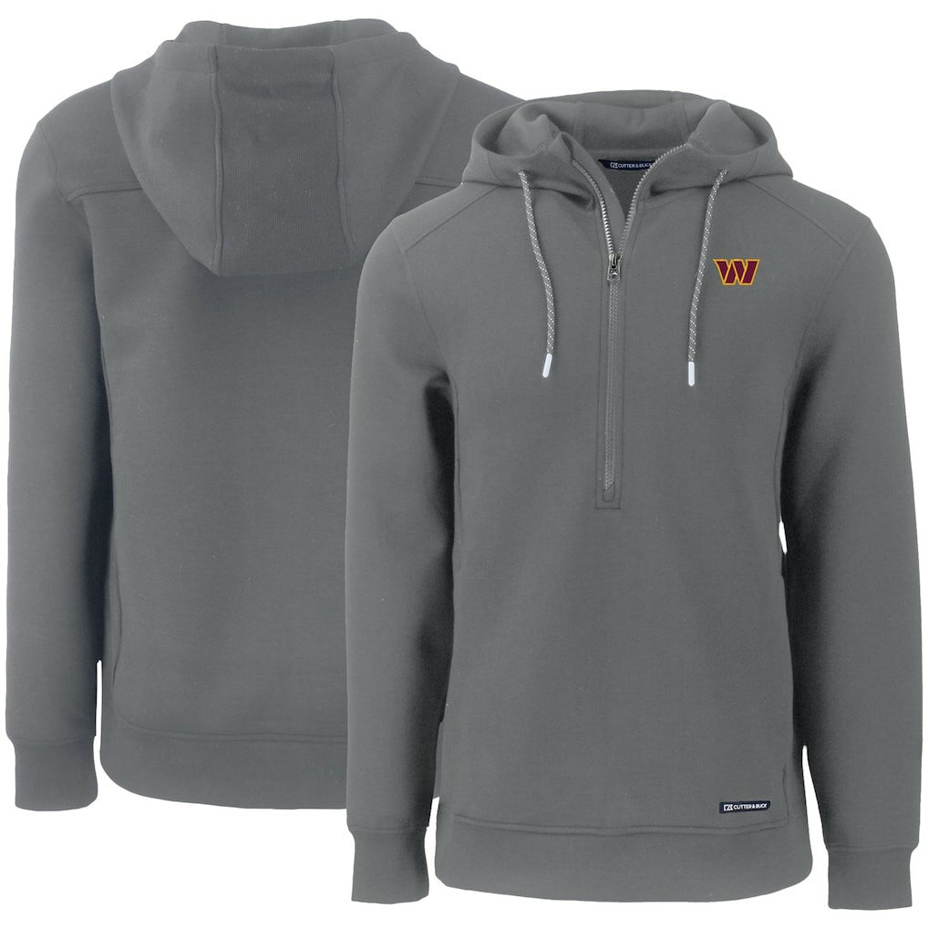 Washington Commanders Cutter & Buck Primary Mark Roam Eco Recycled Half-Zip Pullover Hoodie Gray