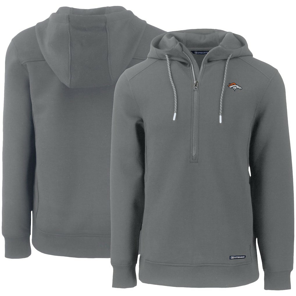 Denver Broncos Cutter & Buck Primary Mark Roam Eco Recycled Half-Zip Pullover Hoodie Gray