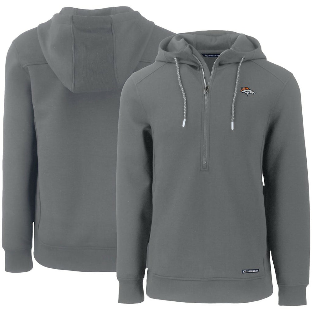 Denver Broncos Cutter & Buck Primary Mark Roam Eco Recycled Half-Zip Pullover Hoodie Gray