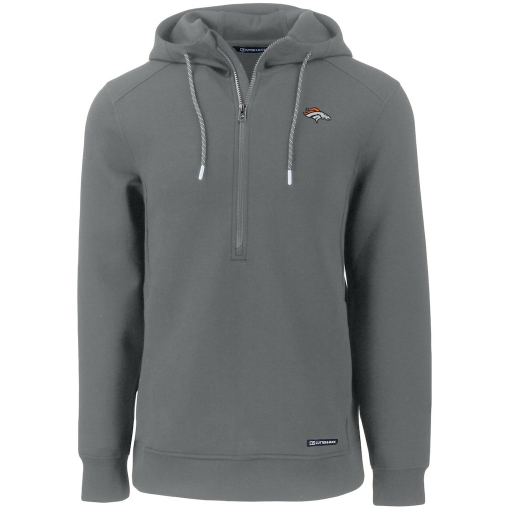 Denver Broncos Cutter & Buck Primary Mark Roam Eco Recycled Half-Zip Pullover Hoodie Gray